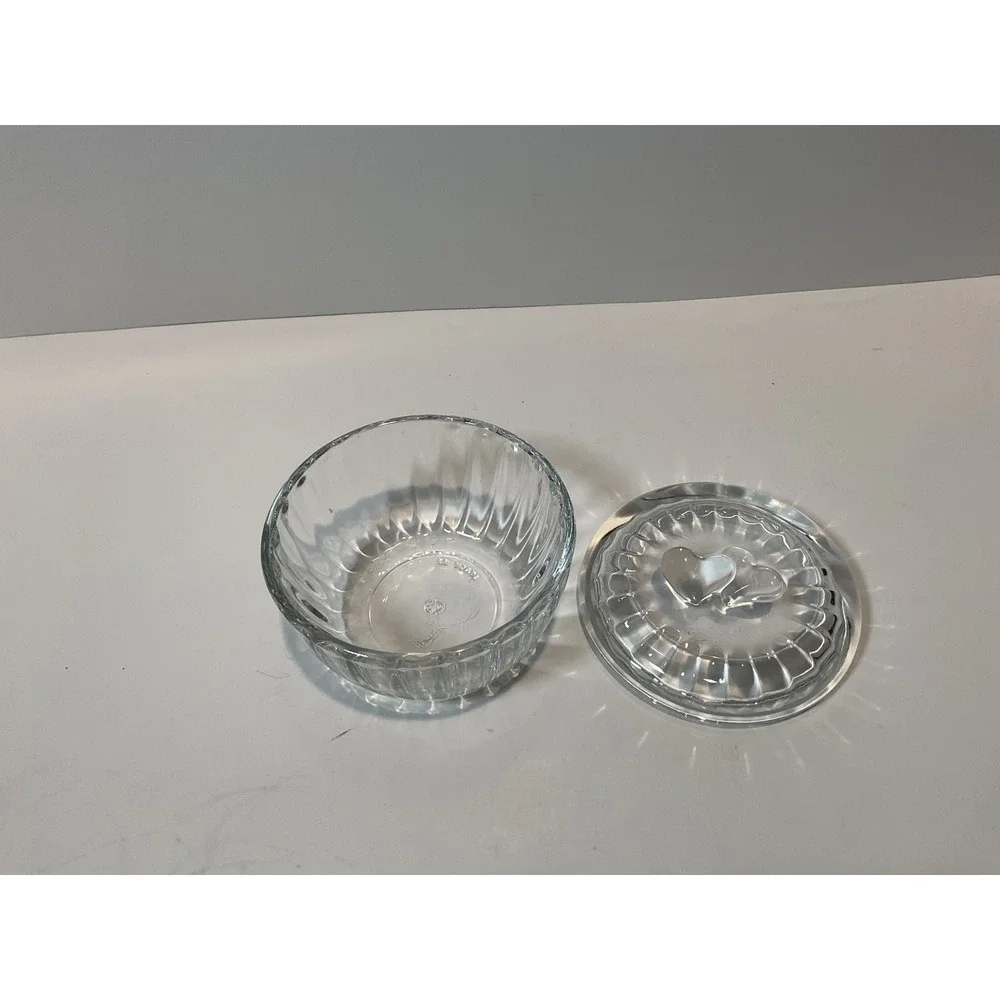 Vintage Bormioli Glass w/‎ Hearts Lid Candy Bowl Jewelry Holder Italy35